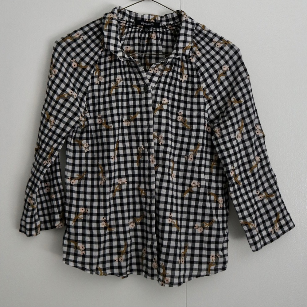 Madewell embroidered floral gingham button up